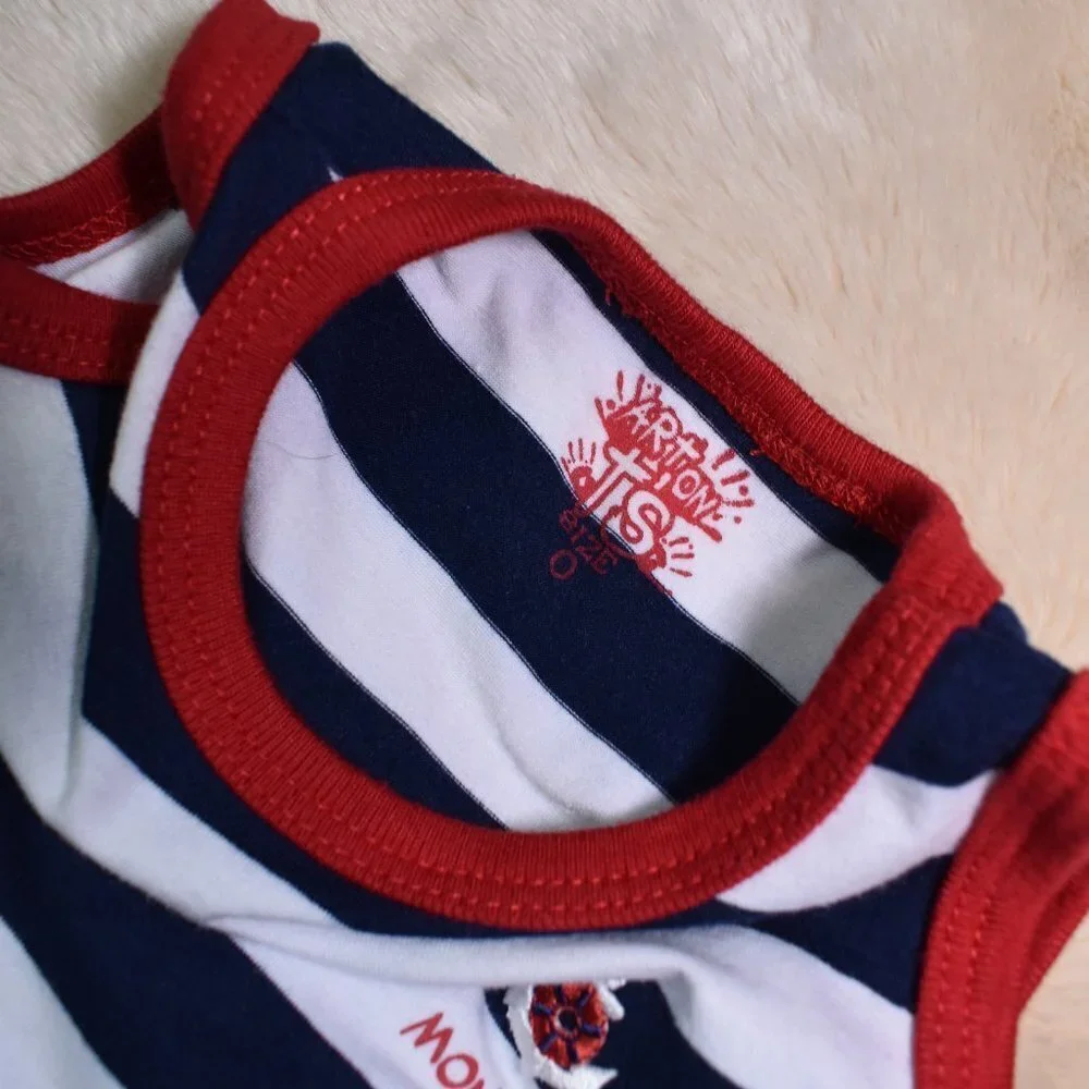 Baby Girls Red White & Blue Striped Sleeveless Dress Size 0/ 3-6 Months